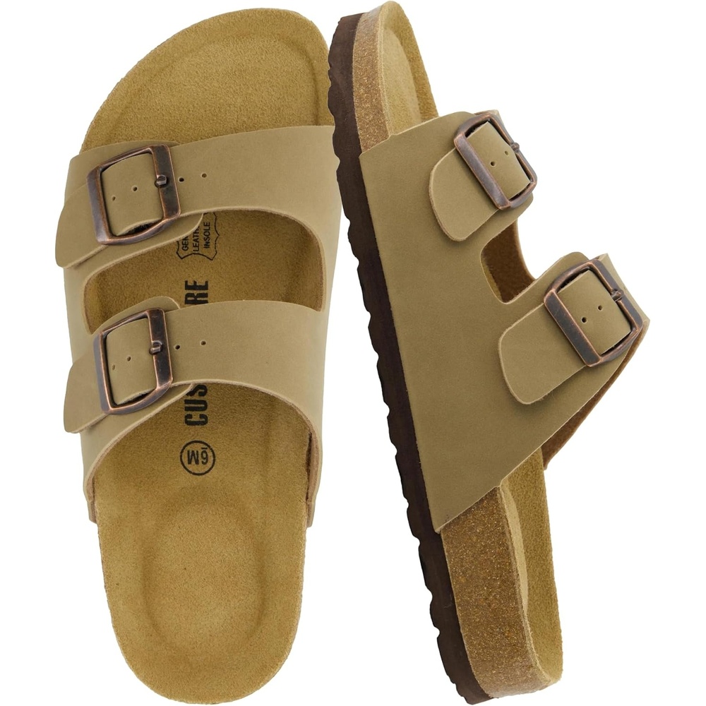 image:imageCUSHIONAIRE Lane Cork Footbed Womens Sandals Comfortable Double Buckle Slip On Sandals for Women with Arch Support and Classic Two Strap DesignTaupe