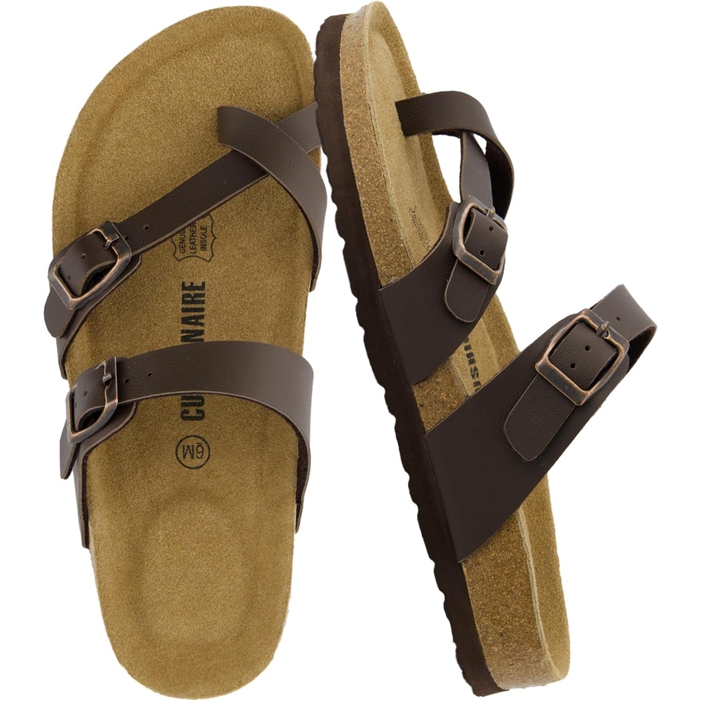 image:imageCUSHIONAIRE Luna Sandals for Women Cork Footbed Womens Sandals for Summer Comfort with Adjustable Straps Wide Width AvailableBrown Nappa