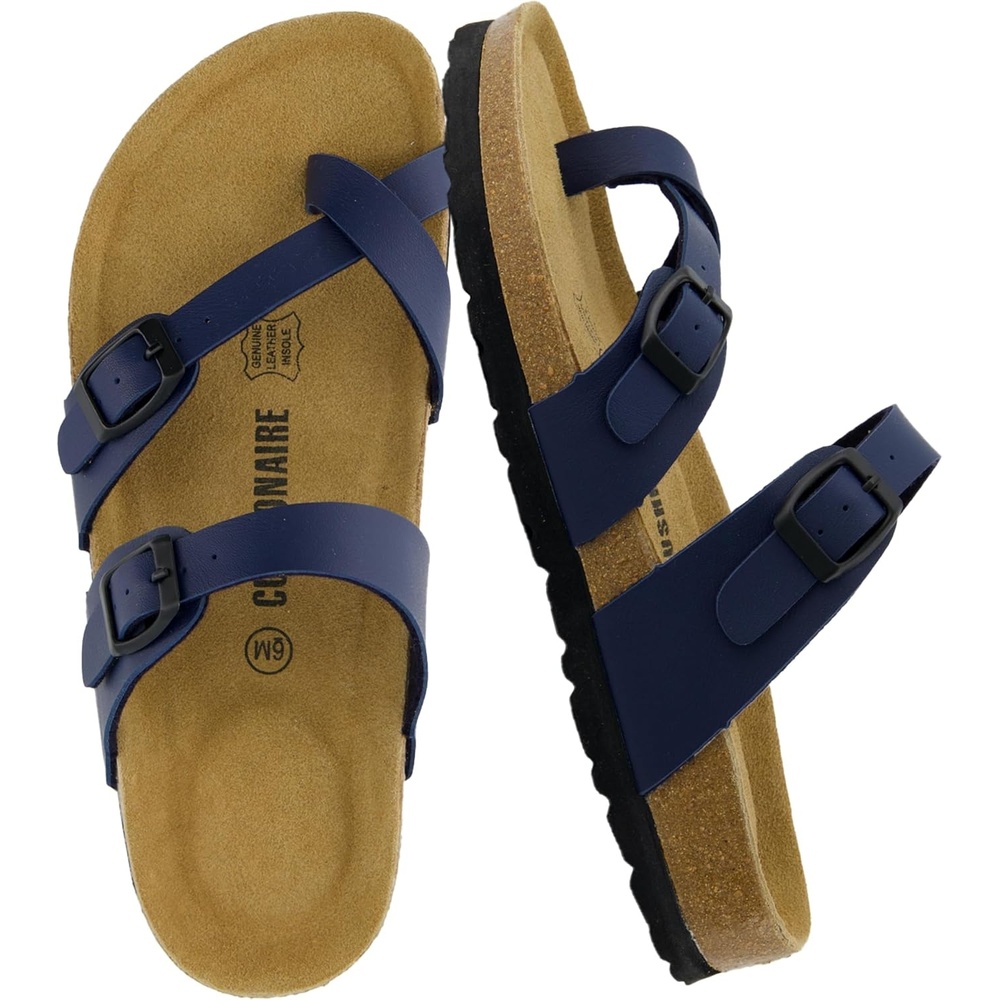 image:imageCUSHIONAIRE Luna Sandals for Women Cork Footbed Womens Sandals for Summer Comfort with Adjustable Straps Wide Width AvailableNavy Nappa