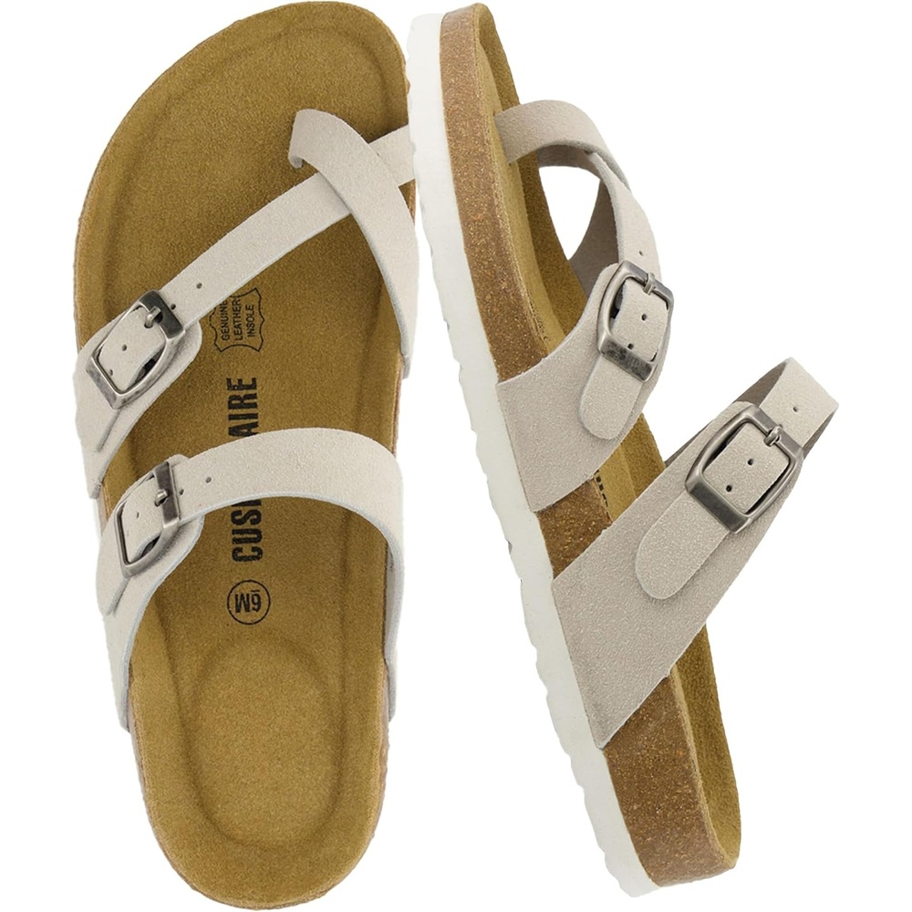 image:imageCUSHIONAIRE Luna Sandals for Women Cork Footbed Womens Sandals for Summer Comfort with Adjustable Straps Wide Width AvailableStone Vegan Suede
