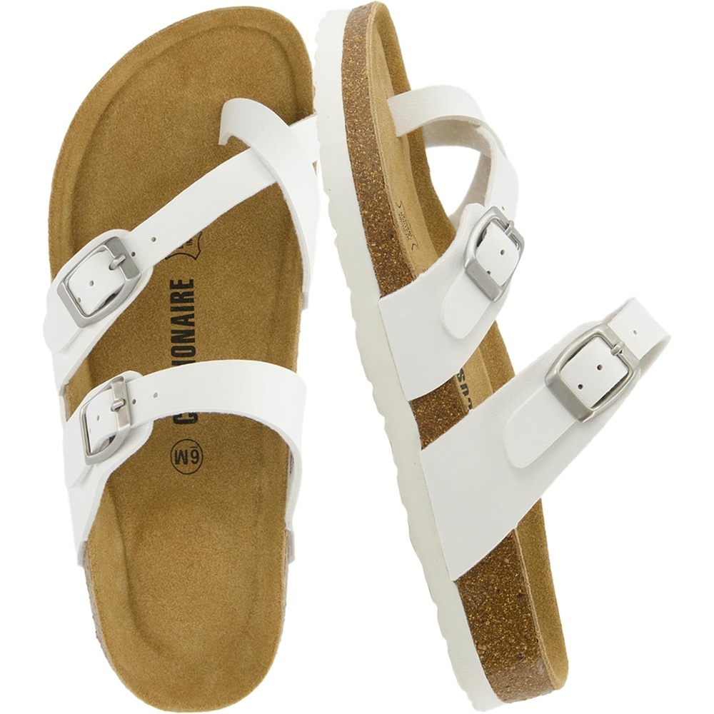 image:imageCUSHIONAIRE Luna Sandals for Women Cork Footbed Womens Sandals for Summer Comfort with Adjustable Straps Wide Width AvailableWhite