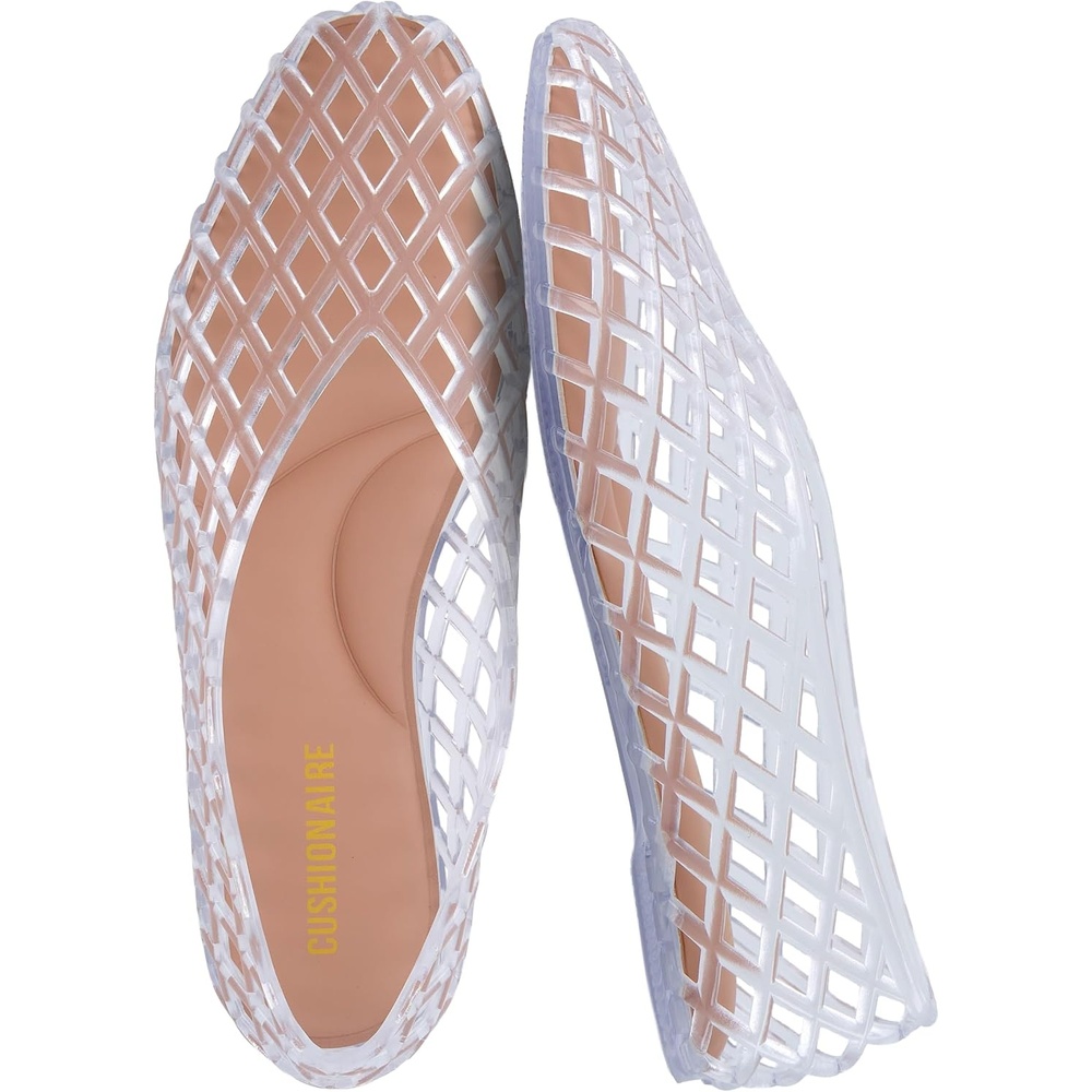 image:imageCUSHIONAIRE Siesta Modern Lattice Ballet Flats for Women Comfortable Slip On Pointed Toe Womens Jelly ShoesClear