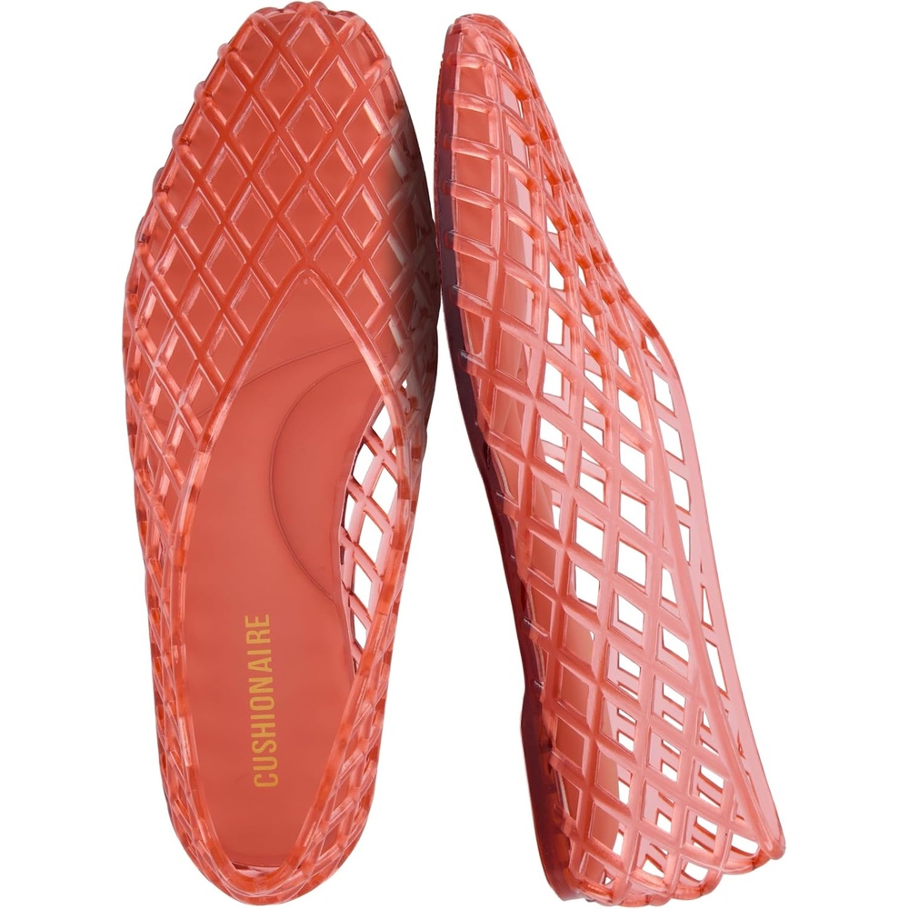 image:imageCUSHIONAIRE Siesta Modern Lattice Ballet Flats for Women Comfortable Slip On Pointed Toe Womens Jelly ShoesRed