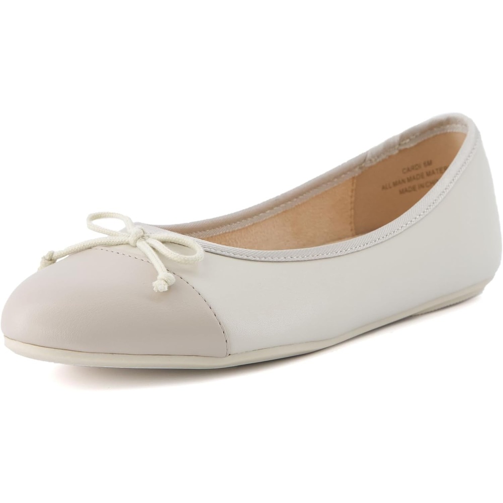 image:imageCUSHIONAIRE Womens Cardi Cap Toe Bow Flat with Memory Foam and Wide Widths AvailableBoneTaupe