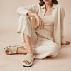 CUSHIONAIRE Cuddle Fur Slippers for Women Faux Shearling Slide Sandal +Memory Foam, Wide Widths Available(Sand)