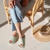 CUSHIONAIRE Feather EVA Slides for Women – Comfortable Slip On Womens Slippers, Indoor Outdoor Shower Shoes, Beach Essential Cloud Slides(Aloe)