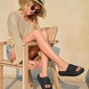 CUSHIONAIRE Feather EVA Slides for Women – Comfortable Slip On Womens Slippers, Indoor Outdoor Shower Shoes, Beach Essential Cloud Slides(Black)