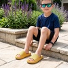 CUSHIONAIRE Feather-K Cloud Slides, EVA Waterproof Pool Sandals for Kids(Yellow)
