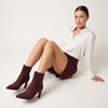 CUSHIONAIRE Giana Womens High Heel Ankle Boots, Square Toe Vegan Suede Mid Block Heel Dress Booties for Office(Burgundy)