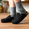 CUSHIONAIRE Hana Vegan Suede Clogs for Women, Cork Footbed Potato Shoes(Black Wool)
