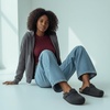 CUSHIONAIRE Hana Vegan Suede Clogs for Women, Cork Footbed Potato Shoes(Charcoal Wool)