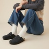 CUSHIONAIRE Hana Vegan Suede Clogs for Women, Cork Footbed Potato Shoes(Charcoal Wool)