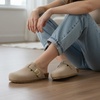 CUSHIONAIRE Hana Vegan Suede Clogs for Women, Cork Footbed Potato Shoes(Sand Wool)