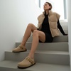 CUSHIONAIRE Hana Vegan Suede Clogs for Women, Cork Footbed Potato Shoes(Taupe Corduroy)