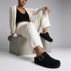 CUSHIONAIRE Haven Genuine Leather Clogs for Women – Faux Fur Lined Slip-On Womens Shoes with Cork Footbed and Adjustable Buckle(Black)