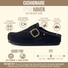 CUSHIONAIRE Haven Genuine Leather Clogs for Women – Faux Fur Lined Slip-On Womens Shoes with Cork Footbed and Adjustable Buckle(Black)