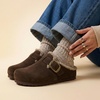CUSHIONAIRE Haven Genuine Leather Clogs for Women – Faux Fur Lined Slip-On Womens Shoes with Cork Footbed and Adjustable Buckle(Brown)