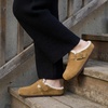 CUSHIONAIRE Haven Genuine Leather Clogs for Women – Faux Fur Lined Slip-On Womens Shoes with Cork Footbed and Adjustable Buckle(Camel)