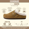 CUSHIONAIRE Haven Genuine Leather Clogs for Women – Faux Fur Lined Slip-On Womens Shoes with Cork Footbed and Adjustable Buckle(Camel)