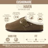 CUSHIONAIRE Haven Genuine Leather Clogs for Women – Faux Fur Lined Slip-On Womens Shoes with Cork Footbed and Adjustable Buckle(Dark Taupe)