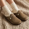 CUSHIONAIRE Haven Genuine Leather Clogs for Women – Faux Fur Lined Slip-On Womens Shoes with Cork Footbed and Adjustable Buckle(Dark Taupe)