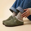 CUSHIONAIRE Haven Genuine Leather Clogs for Women – Faux Fur Lined Slip-On Womens Shoes with Cork Footbed and Adjustable Buckle(Khaki)