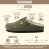 CUSHIONAIRE Haven Genuine Leather Clogs for Women – Faux Fur Lined Slip-On Womens Shoes with Cork Footbed and Adjustable Buckle(Khaki)