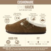 CUSHIONAIRE Haven Genuine Leather Clogs for Women – Faux Fur Lined Slip-On Womens Shoes with Cork Footbed and Adjustable Buckle(Mid Brown)