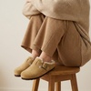 CUSHIONAIRE Haven Genuine Leather Clogs for Women – Faux Fur Lined Slip-On Womens Shoes with Cork Footbed and Adjustable Buckle(Sand)