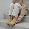 CUSHIONAIRE Haven Genuine Leather Clogs for Women – Faux Fur Lined Slip-On Womens Shoes with Cork Footbed and Adjustable Buckle(Sand)