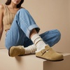 CUSHIONAIRE Haven Genuine Leather Clogs for Women – Faux Fur Lined Slip-On Womens Shoes with Cork Footbed and Adjustable Buckle(Sand)