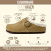 CUSHIONAIRE Haven Genuine Leather Clogs for Women – Faux Fur Lined Slip-On Womens Shoes with Cork Footbed and Adjustable Buckle(Sand)