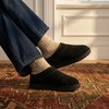 CUSHIONAIRE Hilo-3 Cozy Suede Womens Slippers, Soft Faux Fur Lined Slip On House Shoes for Women with Cushioned Memory Foam(Black Midnight Genuine Suede)