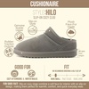 CUSHIONAIRE Hilo-3 Cozy Suede Womens Slippers, Soft Faux Fur Lined Slip On House Shoes for Women with Cushioned Memory Foam(Grey 2)