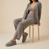 CUSHIONAIRE Hilo-3 Cozy Suede Womens Slippers, Soft Faux Fur Lined Slip On House Shoes for Women with Cushioned Memory Foam(Grey 2)