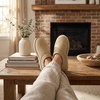CUSHIONAIRE Hilo-3 Cozy Suede Womens Slippers, Soft Faux Fur Lined Slip On House Shoes for Women with Cushioned Memory Foam(Sand 2)
