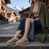 CUSHIONAIRE Kabuki Platform Boots Genuine Suede Fuzzy Mule Slippers for Women with Memory Foam | Indoor/Outdoor Womens Slippers | Wide Widths Available(Biscuit Suede)