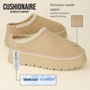 CUSHIONAIRE Kabuki Platform Boots Genuine Suede Fuzzy Mule Slippers for Women with Memory Foam | Indoor/Outdoor Womens Slippers | Wide Widths Available(Biscuit Suede)