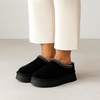 CUSHIONAIRE Kabuki Platform Boots Genuine Suede Fuzzy Mule Slippers for Women with Memory Foam | Indoor/Outdoor Womens Slippers | Wide Widths Available(Black Suede)