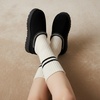 CUSHIONAIRE Kabuki Platform Boots Genuine Suede Fuzzy Mule Slippers for Women with Memory Foam | Indoor/Outdoor Womens Slippers | Wide Widths Available(Black Suede)