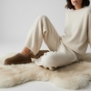 CUSHIONAIRE Kabuki Platform Boots Genuine Suede Fuzzy Mule Slippers for Women with Memory Foam | Indoor/Outdoor Womens Slippers | Wide Widths Available(Brown)