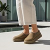 CUSHIONAIRE Kabuki Platform Boots Genuine Suede Fuzzy Mule Slippers for Women with Memory Foam | Indoor/Outdoor Womens Slippers | Wide Widths Available(Moss)