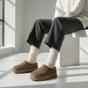 CUSHIONAIRE Kabuki Platform Boots Genuine Suede Fuzzy Mule Slippers for Women with Memory Foam | Indoor/Outdoor Womens Slippers | Wide Widths Available(Taupe Suede)