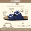 CUSHIONAIRE Laz 100% Genuine Leather Cork Footbed Slide Sandals for Women with Adjustable Buckles and Memory Foam(Navy)