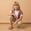CUSHIONAIRE Lily Girl Toddler Sandals with Adjustable Gold Tone Star Buckles and Cushioned Cork Footbed Slip On Girls Slides for Kids(Gold)