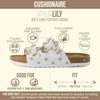CUSHIONAIRE Lily Girl Toddler Sandals with Adjustable Gold Tone Star Buckles and Cushioned Cork Footbed Slip On Girls Slides for Kids(White Stars)