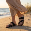 CUSHIONAIRE Luna Sandals for Women, Cork Footbed Womens Sandals for Summer Comfort with Adjustable Straps, Wide Width Available(Black)