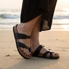 CUSHIONAIRE Luna Sandals for Women, Cork Footbed Womens Sandals for Summer Comfort with Adjustable Straps, Wide Width Available(Black Oily)