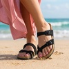 CUSHIONAIRE Luna Sandals for Women, Cork Footbed Womens Sandals for Summer Comfort with Adjustable Straps, Wide Width Available(Black Vegan Suede)