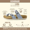 CUSHIONAIRE Luna Sandals for Women, Cork Footbed Womens Sandals for Summer Comfort with Adjustable Straps, Wide Width Available(Blue Vegan Suede)
